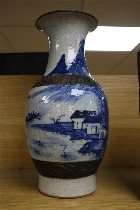 A large Chinese blue and white crackleglaze vase height 44cm